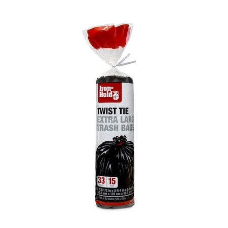 Iron-Hold Iron-Hold 33 gal Trash Bags Twist Tie 15 pk 0.7 mil 1372523